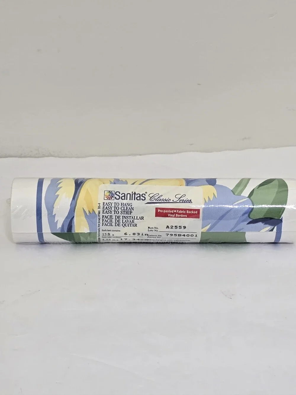 vintage‎ new SANITAS Prepasted Fabric Backed 15 ft Floral Vinyl Wall Border